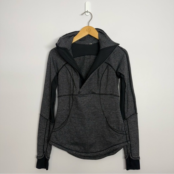 Lululemon Base Runner 1/2 Zip Heathered Herringbone Heathered Black Black Size 6 - Picture 3 of 6